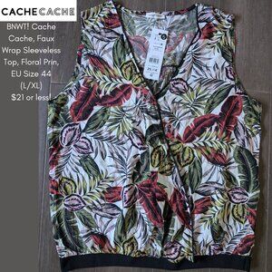 Cache Cache, Faux Wrap Sleeveless Top, Floral Print, EU Size 44 (L/XL), New
